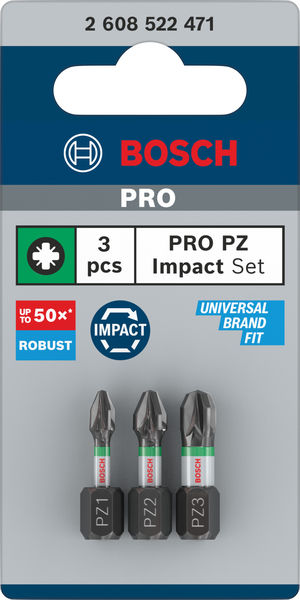 BOSCH PRO PZ Impact Bit Set, 25 mm, 3-tlg BOSCH PRO PZ Impact Bit Set, 25 mm, 3-tlg