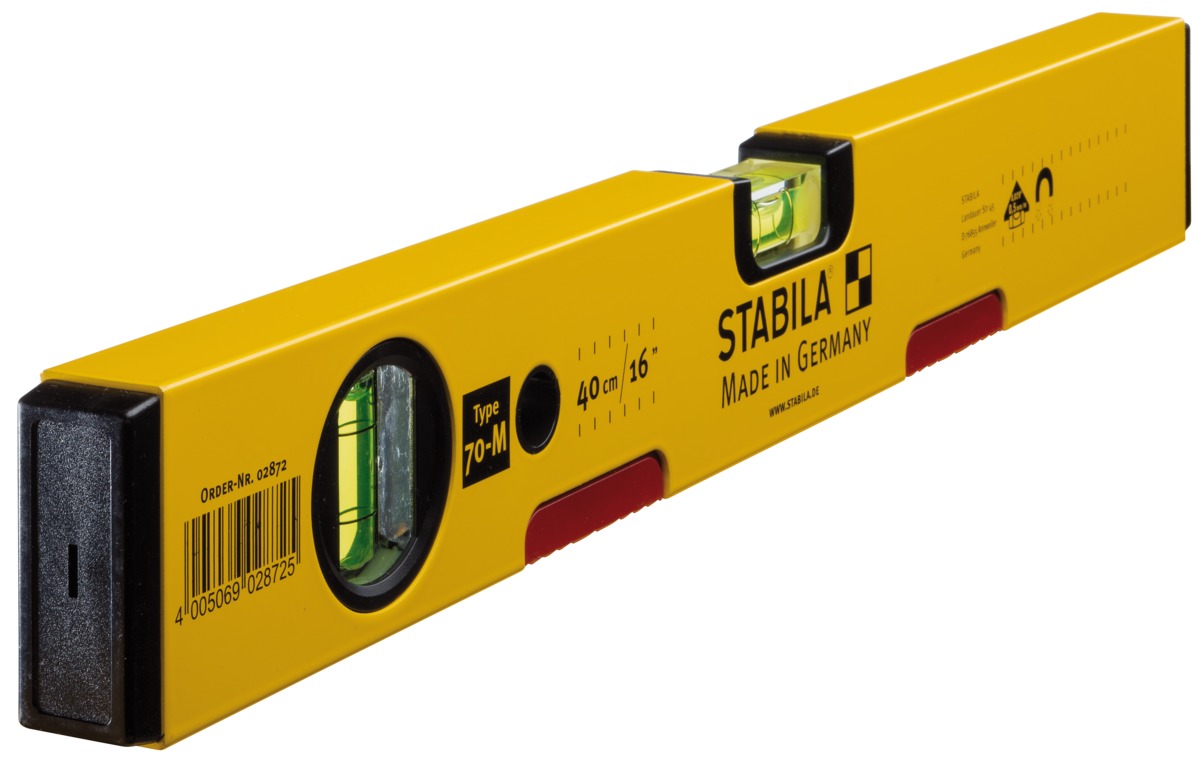 STABILA Magnet-Wasserwaage Type 70 M, 40 cm, leichtes Alu-Profil, starkes Seltenerd-Magnetsystem, 1 Horizontal-Libelle, 1 Vertikal-Libelle, Made in Germany