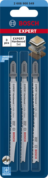 BOSCH EXPERT Hardwood 2-side clean Stichsägeblatt-Set, 3-tlg., (2xT308BF, 1xT308BFP)