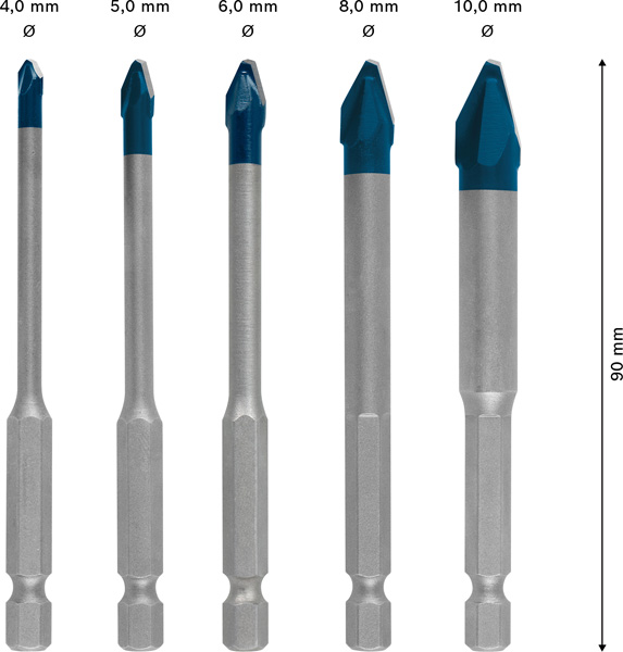 BOSCH EXPERT HEX-9 Hard Ceramic Bohrer-Set, 4/5/6/8/10 x 90 mm, 5-tlg