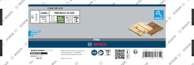 BOSCH PRO DA15-34 DA Stiftnagel, 34° 1,8/15 g, 63S