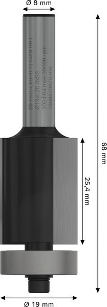 BOSCH PRO Bündigfräser mit untenliegendem Führungskugellager, Ø19 x L25,4, Schaft 8 mm BOSCH PRO Bündigfräser mit untenliegendem Führungskugellager, Ø19 x L25,4, Schaft 8 mm