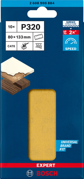 BOSCH EXPERT C470 Schleifblatt, 80x133mm, K320, 8 Löcher, 10-tlg. BOSCH EXPERT C470 Schleifblatt, 80x133mm, K320, 8 Löcher, 10-tlg.