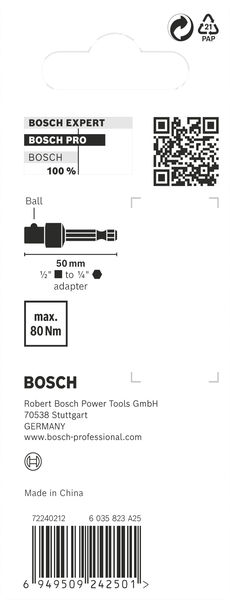 BOSCH PRO Socket Adapter mit Kugelverbindung, 1/2", 50 mm BOSCH PRO Socket Adapter mit Kugelverbindung, 1/2", 50 mm
