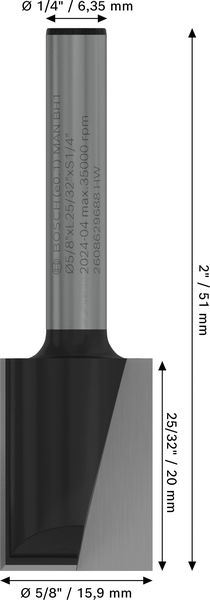 BOSCH PRO Nutfräser, zweischneidig, Ø 5/8" x L 49/64", Schaft 1/4"