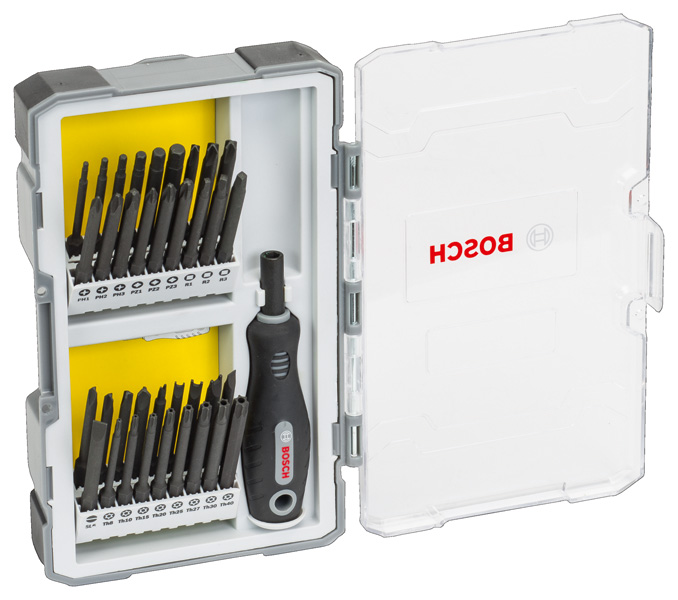 BOSCH 37-teiliges Set mit Schrauberbits und Griff, PH, PZ, SL, TH, TQ, H, TW, SP, R und Bithalter