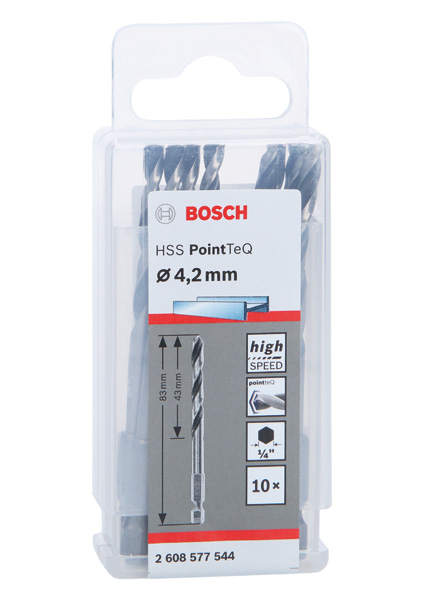 BOSCH HSS PointTeQ Sechskantbohrer 4,2 mm, 10er-Pack BOSCH HSS PointTeQ Sechskantbohrer 4,2 mm, 10er-Pack