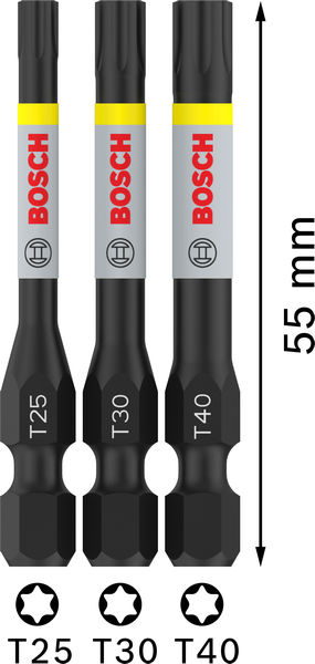 BOSCH PRO T Impact Bit Set, T25, T30, T40, 55 mm, 3-tlg BOSCH PRO T Impact Bit Set, T25, T30, T40, 55 mm, 3-tlg