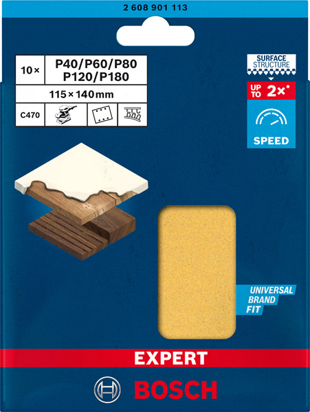 BOSCH EXPERT C470 Schleifblatt Schwingschleifer Set, 115x140mm, K40-180, 6 Loch, 10tlg