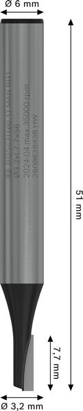 BOSCH PRO Nutfräser, einschneidig, Ø 3,2 x L 7,7, Schaft 6 mm