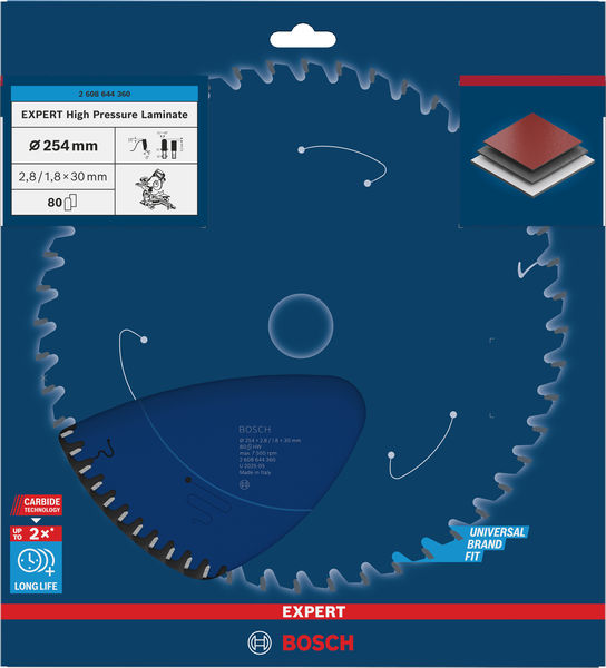 BOSCH EXPERT High Pressure Laminate Kreissägeblatt, 254x2,8/1,8x30 mm, Z80