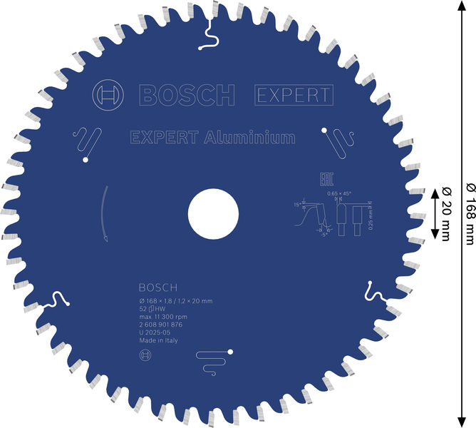BOSCH EXPERT Aluminium Kreissägeblatt, 168x1,8/1,2x20 mm, Z52 BOSCH EXPERT Aluminium Kreissägeblatt, 168x1,8/1,2x20 mm, Z52