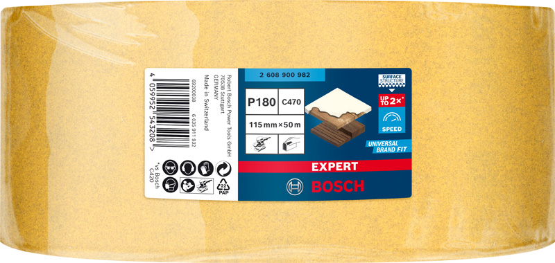 BOSCH EXPERT C470 Schleifrolle, 115mmx50m, K180, keine Löcher BOSCH EXPERT C470 Schleifrolle, 115mmx50m, K180, keine Löcher