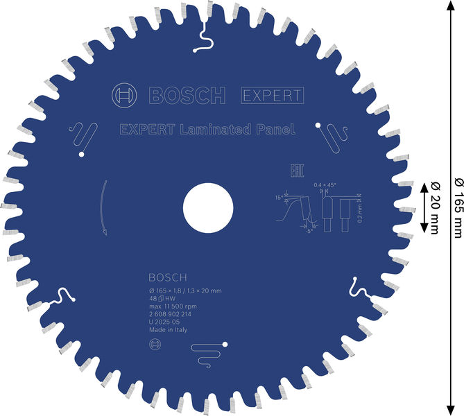 BOSCH EXPERT Laminated Panel Kreissägeblatt, 165x1,8x20 mm, Z48