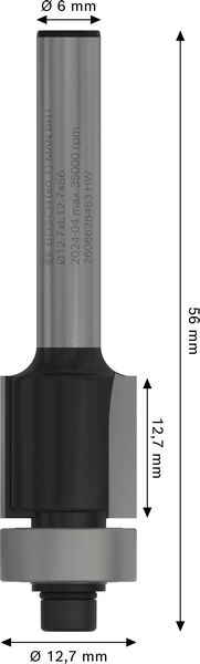 BOSCH PRO Bündigfräser mit untenlieg. Führungskugellager, Ø 12,7 x L 12,7, Schaft 6 mm