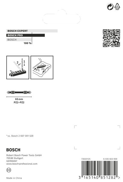 BOSCH PRO Impact Schrauberbit mit Doppelklingen und Pick and Click, PZ2, 65 mm, 8-tlg.