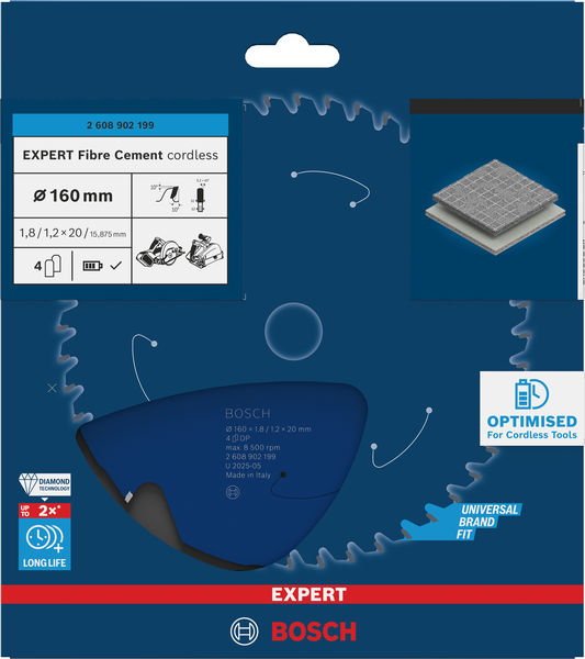 BOSCH EXPERT Fiber Cement Kreissägeblatt, 160x1,8x20 mm, Z4
