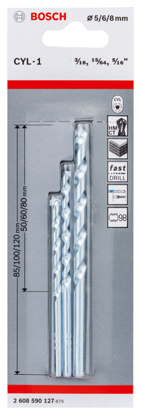 BOSCH 3-tlg. CYL-1 Steinbohrer-Set, 5/6/8 mm