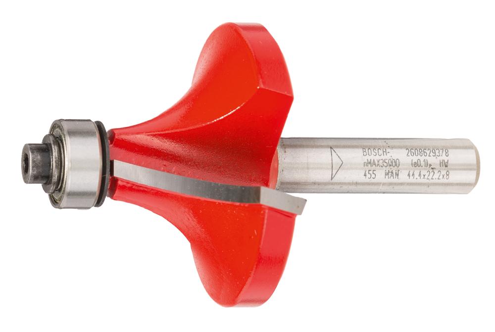 BOSCH Abrundfräser Expert for Wood, 8 mm, D 44,4 mm, R1 15,9 mm, L 22,2 mm, G 64 mm