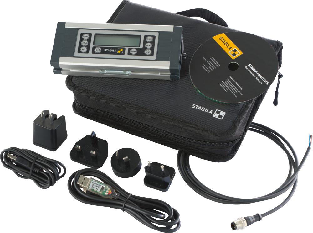 STABILA Elektronischer Neigungsmesser TECH 1000 DP, 17,5 cm, 1 Digital-Display, Messbereich: 0° – 360°, RS-485-Schnittstelle, Steckernetzteil, Datenkabel, Auswertesoftware, Schutzklasse IP 65, Tasche