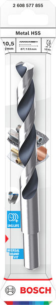 BOSCH Metal HSS Spiralbohrer, 10,5 x 87 x 133 mm, CYL Reduzierter Schaft