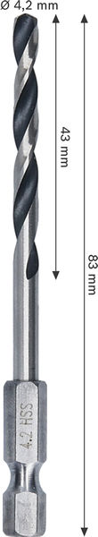 BOSCH Metal HSS Spiralbohrer, 4,2 x 43 x 83 mm, HEX 1/4“ Schaft BOSCH Metal HSS Spiralbohrer, 4,2 x 43 x 83 mm, HEX 1/4“ Schaft