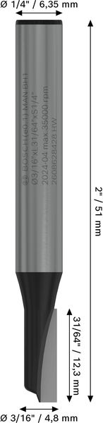 BOSCH PRO Nutfräser, einschneidig, Ø 3/16" x L 31/64", Schaft 1/4"