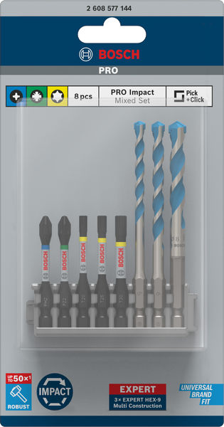 BOSCH PRO Impact Set mit Multi Constr. Bohrer, PH2/PZ2/T20/T25/T30, MC 5/6/8, 8-tlg.