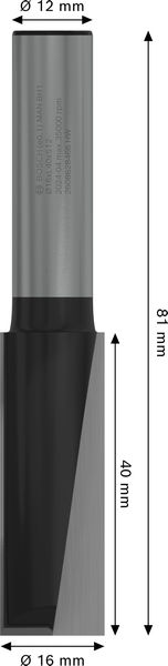 BOSCH PRO Nutfräser, zweischneidig, Ø 16 x L 40, Schaft 12 mm