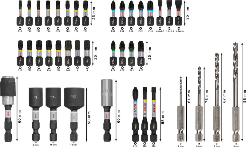 BOSCH PRO Impact Schrauberbits und Holzbohrer Set, 40-tlg.