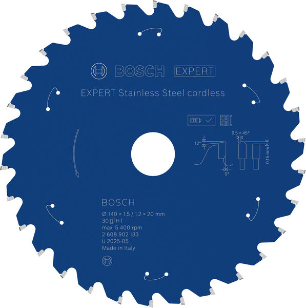 BOSCH EXPERT Stainless Steel Kreissägeblatt, 140x20 mm, Z30 BOSCH EXPERT Stainless Steel Kreissägeblatt, 140x20 mm, Z30