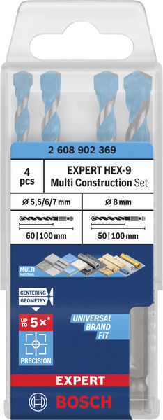 BOSCH EXPERT HEX-9 Multi Construction Bohrer-Set, 5,5/6/7/8x100 mm, 4-tlg.