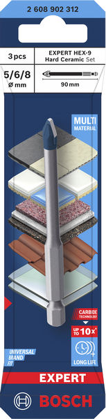 BOSCH EXPERT HEX-9 Hard Ceramic HEX-9 Bohrer-Set, 5 x 90; 6 x 90; 8 x 90 mm, 3-tlg. BOSCH EXPERT HEX-9 Hard Ceramic HEX-9 Bohrer-Set, 5 x 90; 6 x 90; 8 x 90 mm, 3-tlg.