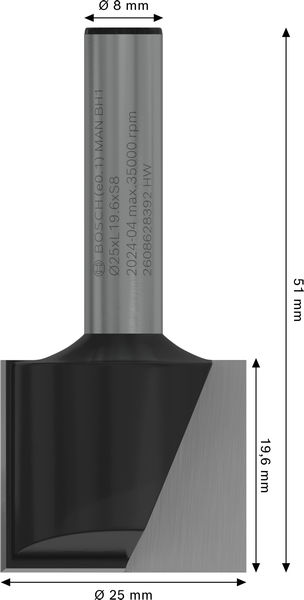 BOSCH PRO Nutfräser, zweischneidig, Ø 25 x L 19,6, Schaft 8 mm BOSCH PRO Nutfräser, zweischneidig, Ø 25 x L 19,6, Schaft 8 mm