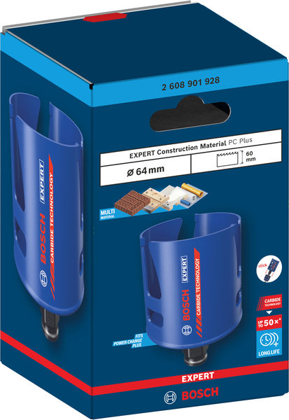 BOSCH EXPERT Construction Material Power Change Plus Lochsäge, 64 x 60 mm