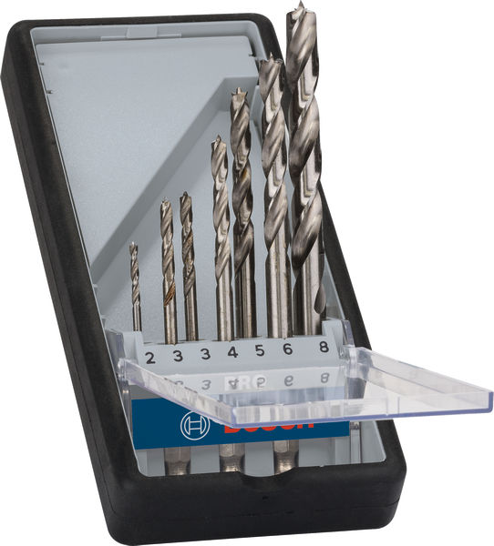 BOSCH 7-teiliges Holzspiralbohrer-Set, Robust Line, Sechskantschaft, 2–8 mm