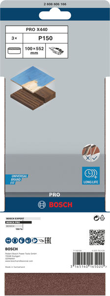 BOSCH PRO X440 Schleifband, 100 x 552 mm, G150, 3-tlg.