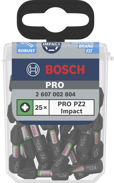 BOSCH PRO Pozidriv Impact Bit, PZ2, 25 mm, Display, 10 x 25-tlg
