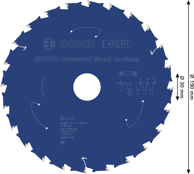 BOSCH EXPERT Construct Wood Kreissägeblatt, 190x1,6x30 mm, T24