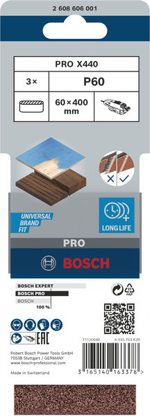 BOSCH PRO X440 Schleifband, 60 x 400 mm, 60, 3-tlg. BOSCH PRO X440 Schleifband, 60 x 400 mm, 60, 3-tlg.