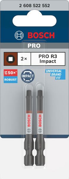 BOSCH PRO Robertson Impact Bit, R3, 55 mm, 2-tlg. BOSCH PRO Robertson Impact Bit, R3, 55 mm, 2-tlg.