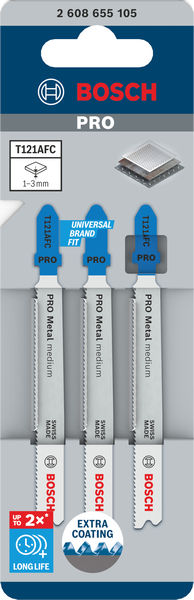 BOSCH PRO Metal medium T121AFC Stichsägeblatt, 92 mm, 3-tlg. BOSCH PRO Metal medium T121AFC Stichsägeblatt, 92 mm, 3-tlg.