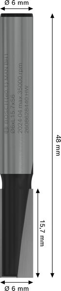 BOSCH PRO Nutfräser, zweischneidig, Ø 6 x L 15,7, Schaft 6 mm