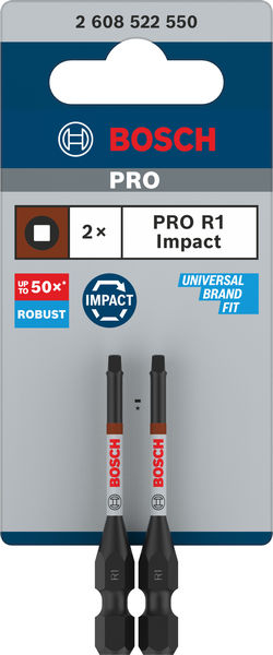 BOSCH PRO Robertson Impact Bit, R1, 55 mm, 2-tlg. BOSCH PRO Robertson Impact Bit, R1, 55 mm, 2-tlg.