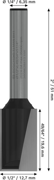 BOSCH PRO Nutfräser, zweischneidig, Ø 1/2" x L 49/64", Schaft 1/4"
