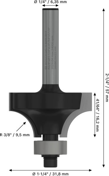 BOSCH PRO Abrundfräser, R 3/8", Schaft 1/4" BOSCH PRO Abrundfräser, R 3/8", Schaft 1/4"