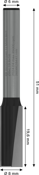BOSCH PRO Nutfräser, zweischneidig, Ø 8 x L 19,6, Schaft 6 mm