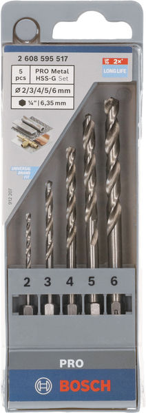 BOSCH PRO Metal HSS-G Hex Spiralbohrer Set, 5-tlg. BOSCH PRO Metal HSS-G Hex Spiralbohrer Set, 5-tlg.