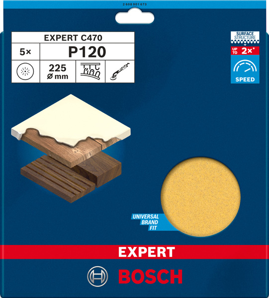 BOSCH EXPERT C470 Schleifblatt, 225mm, K120, 19 Löcher, 5-tlg.