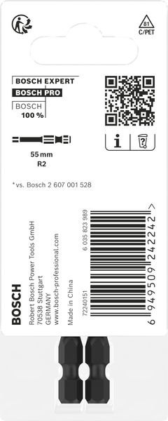 BOSCH PRO Robertson Impact Bit, R2, 55 mm, 2-tlg.